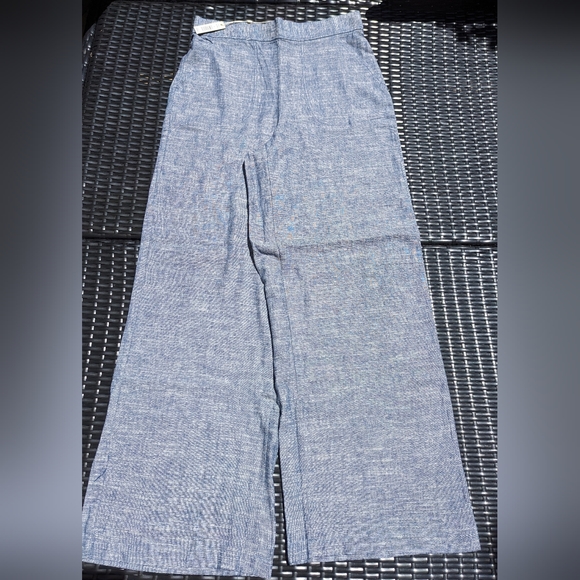 NWT Large Max Studio Blue Easy Wide Leg Linen Pants - Picture 1 of 7